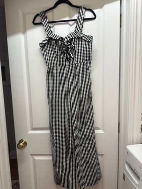 Tanya Taylor Gingham Tie-Front Jumpsuit in Black & White - size 0